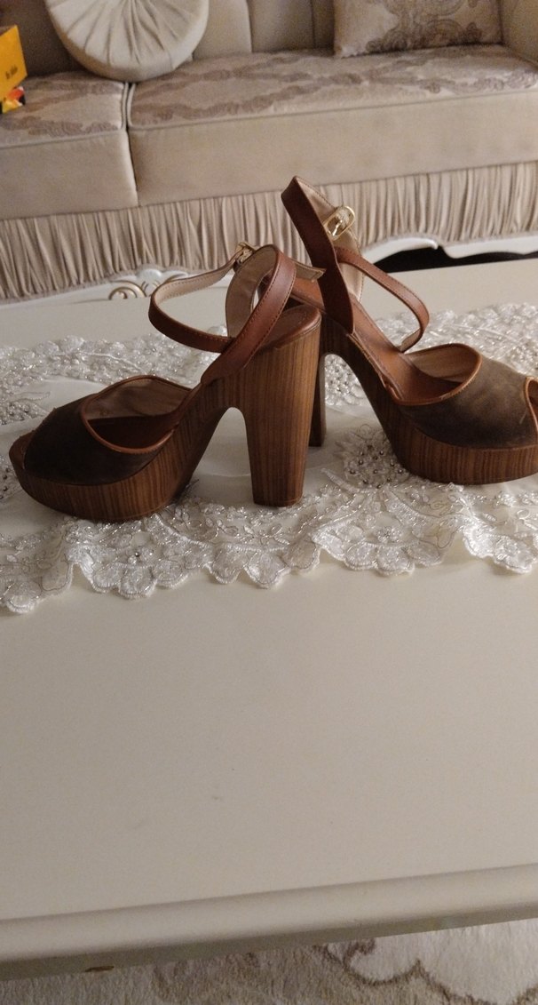 Kahverengi yeşil Süet Platform Topuklu Kadın Ayakkabı - Görsel 2