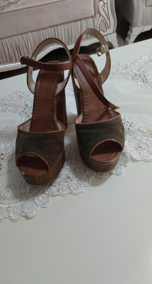 Kahverengi yeşil Süet Platform Topuklu Kadın Ayakkabı - Görsel 5