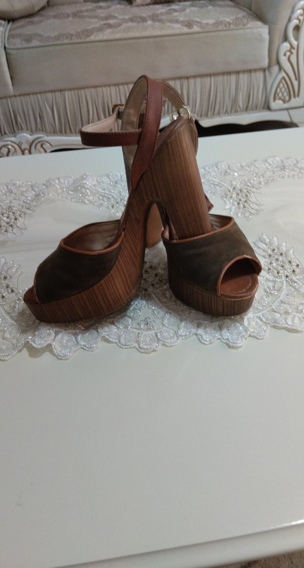 Kahverengi yeşil Süet Platform Topuklu Kadın Ayakkabı - Görsel 3