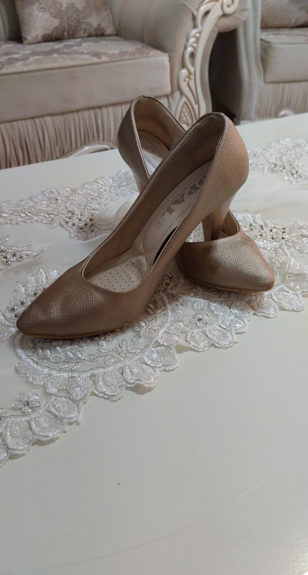 Bej kendinden  Desenli Stiletto - Görsel 2