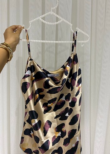 Kadın Kahverengi Drapeli V Yaka Saten Atlet - Görsel 2