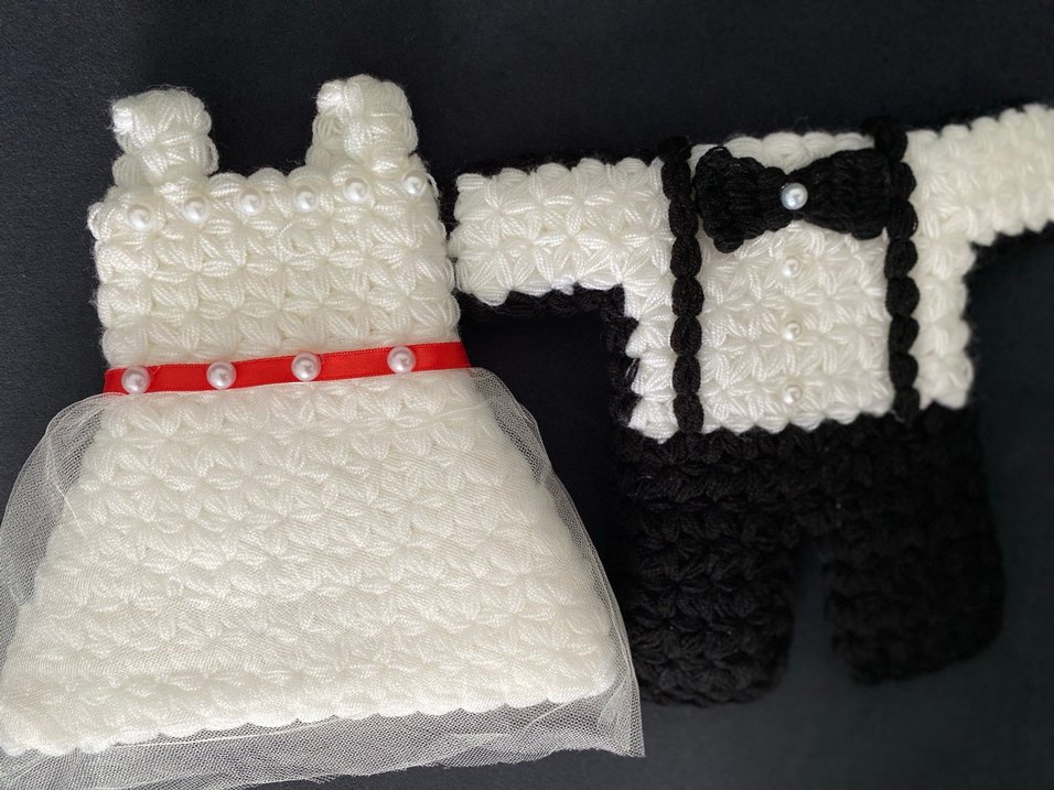 Nakışlı El Örgüsü Çeyizlik Gelin Damat Lif Seti - Görsel 3