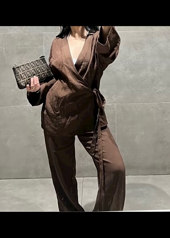 Kahverengi Kimono Kadın Takım