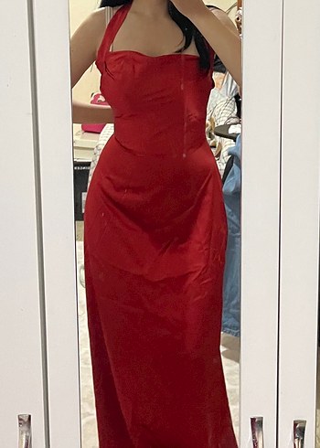 Kırmızı Saten Kadın Elbise - Görsel 2