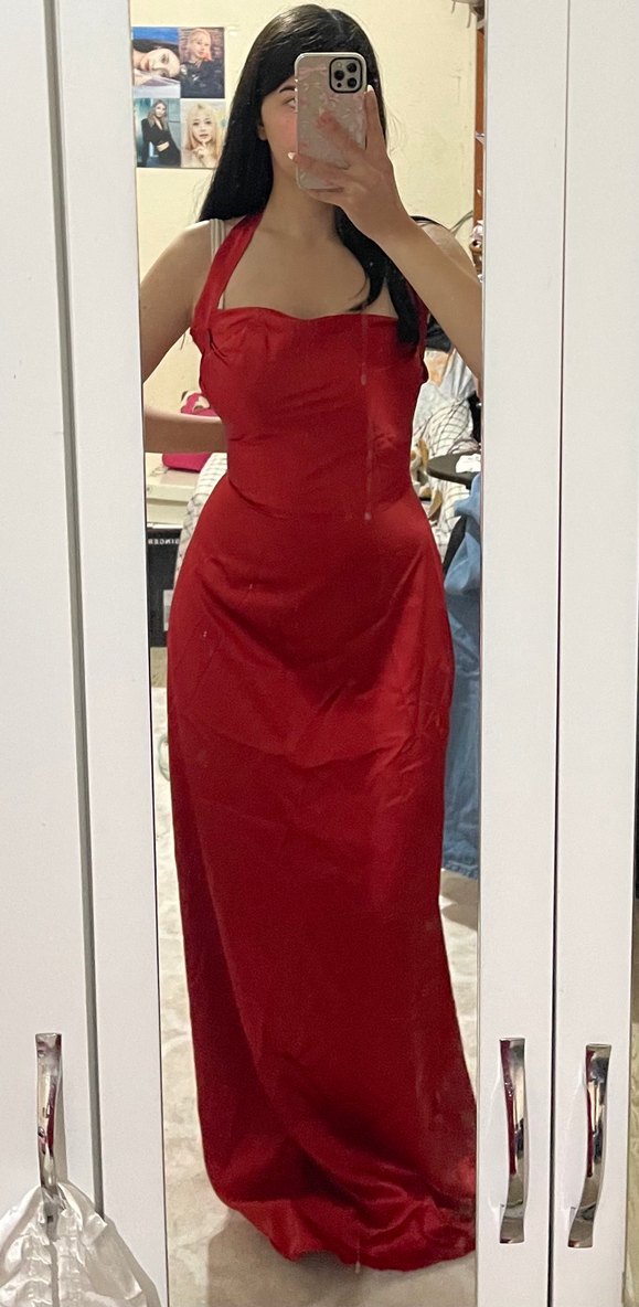 Kırmızı Saten Kadın Elbise - Görsel 2