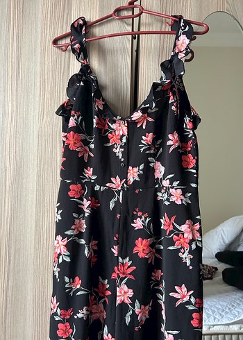 Kadın Siyah Çiçek Desenli miydi Tulum - Görsel 2