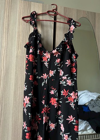 Kadın Siyah Çiçek Desenli miydi Tulum - Görsel 4