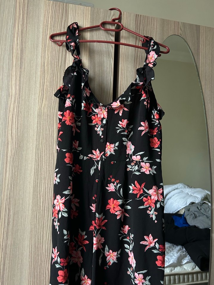 Kadın Siyah Çiçek Desenli miydi Tulum - Görsel 4