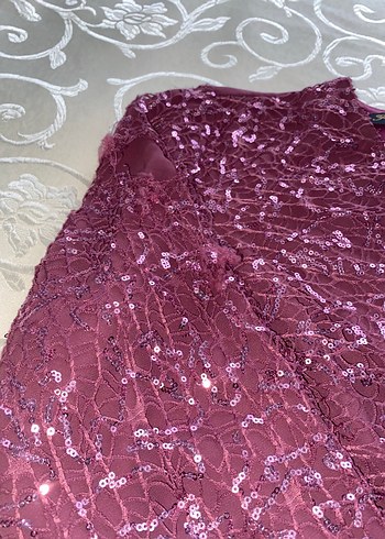 40 Beden Bordo Uzun Abiye Elbise Dantel Detaylı