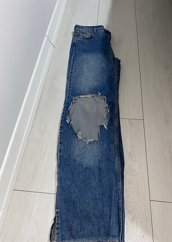 s Beden mavi Renk Yırtık Detaylı Bol Kesim uzun Kot Pantolon