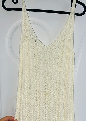 Beyaz Örme Bohem V Yakalı Uzun pareo - Görsel 3