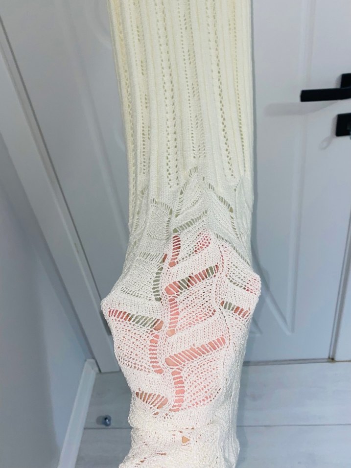 Beyaz Örme Bohem V Yakalı Uzun pareo - Görsel 2