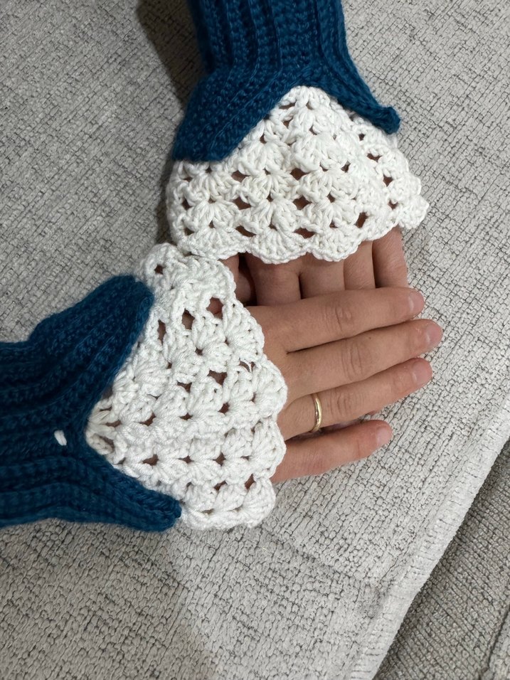 Bohem Tarz Mavi Örgü Kadın Eldiveni - Görsel 2