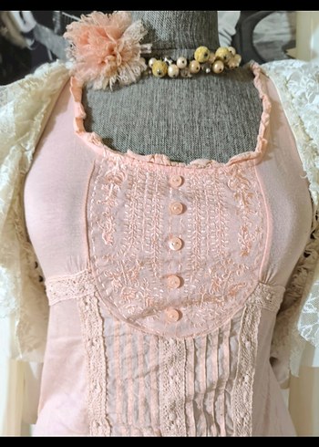 Dantel Detaylı Pembe Bohem Kadın Bluz - Görsel 2