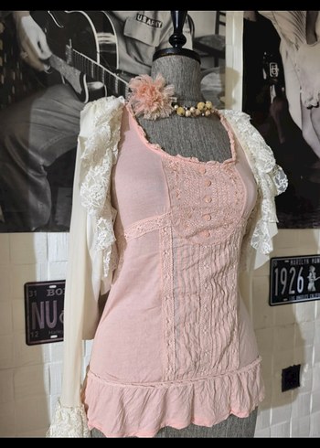 Dantel Detaylı Pembe Bohem Kadın Bluz - Görsel 4