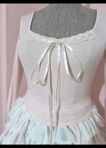 Dantel detaylı fit kadın bluz - Görsel 2