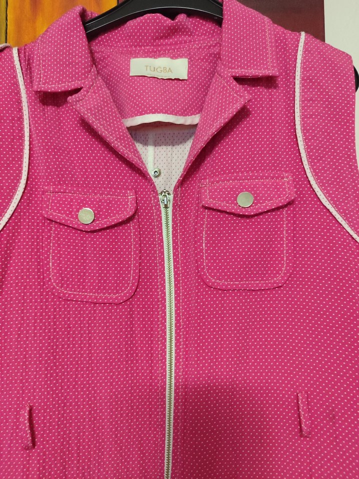 Pembe, Fermuarlı, Uzun Kadın Yelek - Görsel 2
