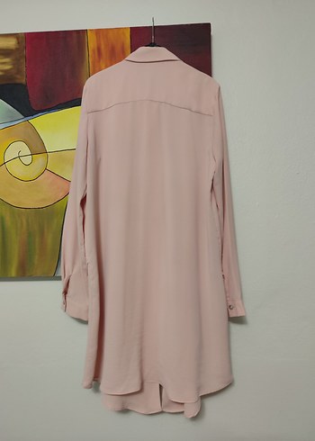 Düğmeli Uzun Pembe Kadın Tunik - Görsel 6