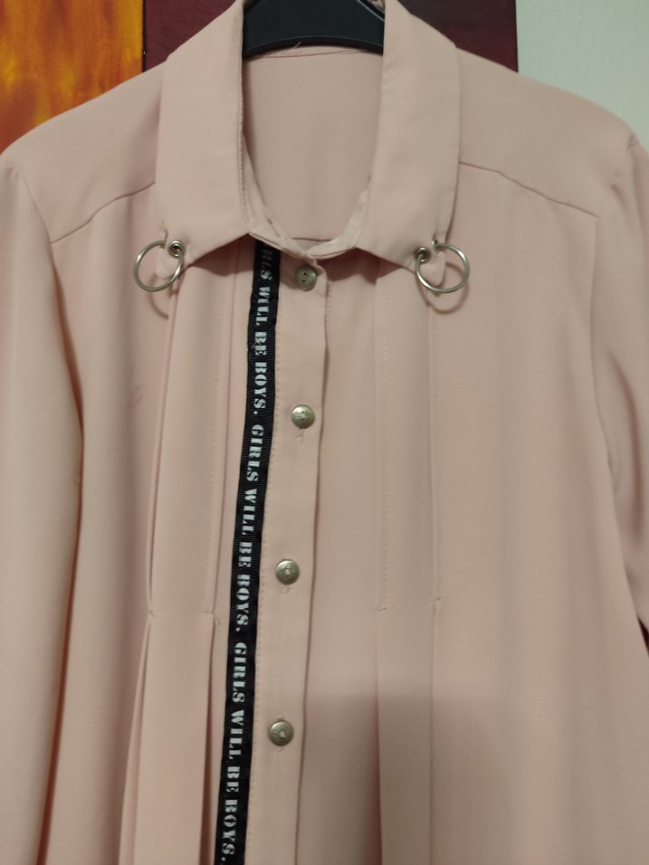 Düğmeli Uzun Pembe Kadın Tunik - Görsel 2