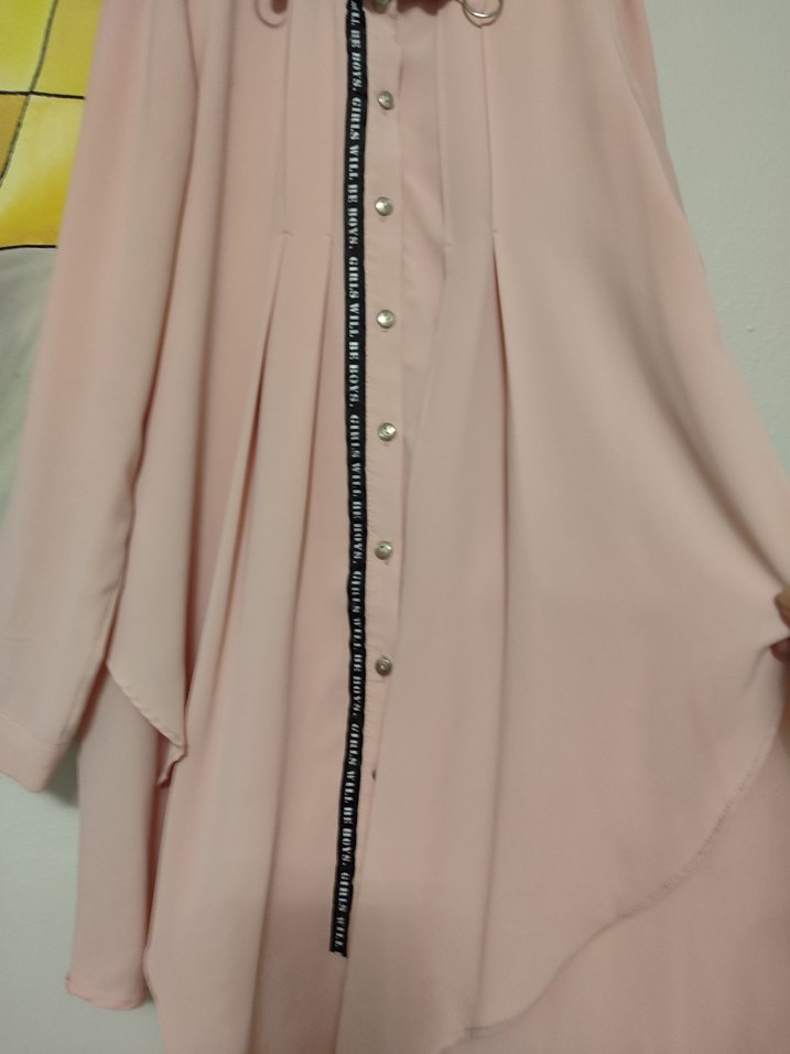 Düğmeli Uzun Pembe Kadın Tunik - Görsel 4