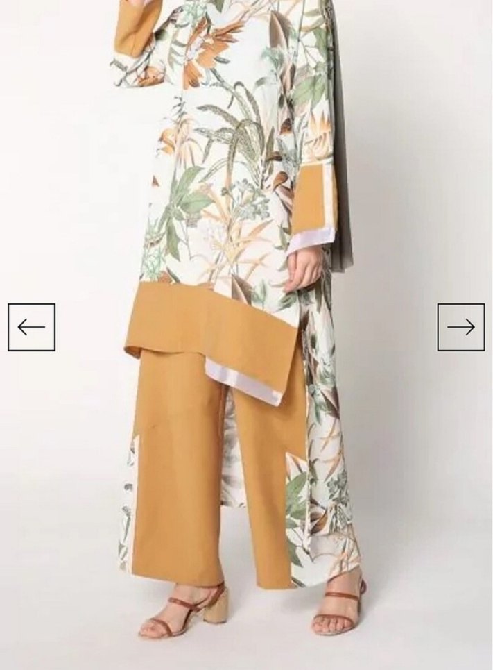 Bohem Tarz Uzun Bej Baskılı ikili takım - Görsel 2