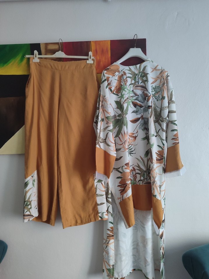 Bohem Tarz Uzun Bej Baskılı ikili takım - Görsel 3