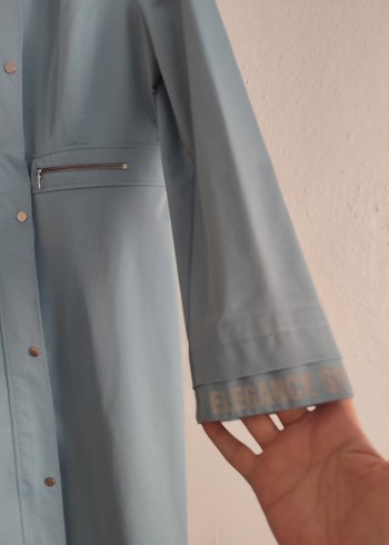 Düğmeli Uzun Mavi Kadın trençkot - Görsel 5