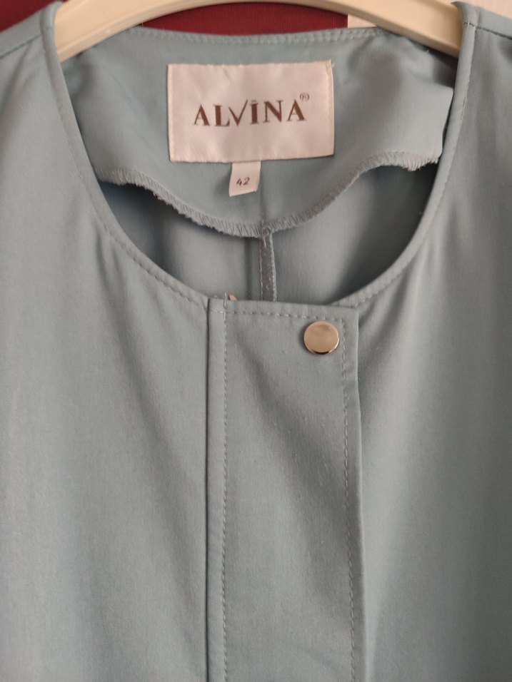 Düğmeli Uzun Mavi Kadın trençkot - Görsel 2