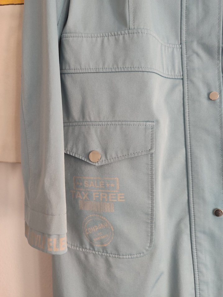 Düğmeli Uzun Mavi Kadın trençkot - Görsel 3