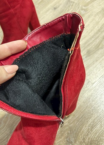 Kırmızı Süet Stiletto Topuklu Kadın Bot - Görsel 7