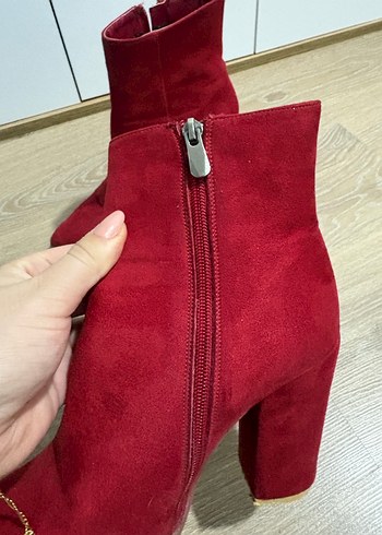 Kırmızı Süet Stiletto Topuklu Kadın Bot - Görsel 6
