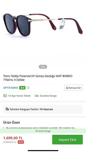 Toms teddy güneş gözlüğü