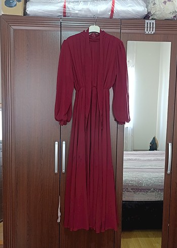 Uzun Bordo Kadın Elbise - Bohem Stil