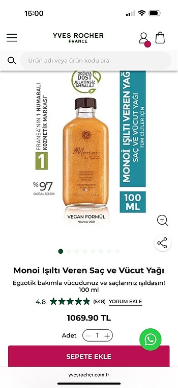 Beden Yves rocher ışıltı veren vücut yağı
