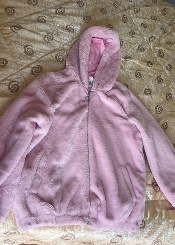 xl Beden Kapüşonlu Pembe Kadın Kışlık Kürk Mont
