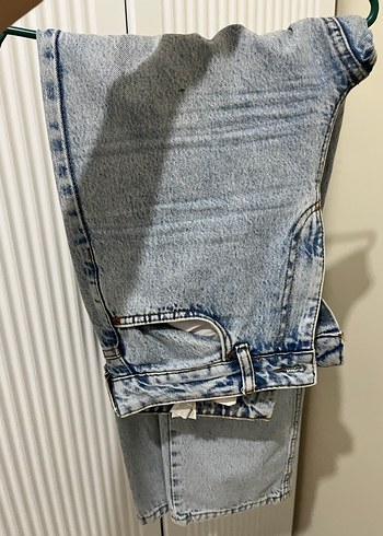 Kadın Gri Mavi Midi Boy Bol Kesim Kot Pantolon