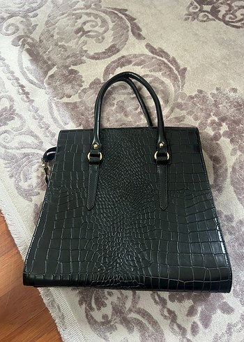 Siyah Yılan Desenli Deri Kadın Çanta - Görsel 2