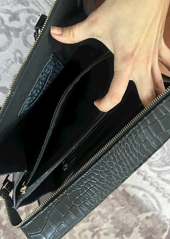 Siyah Yılan Desenli Deri Kadın Çanta - Görsel 5