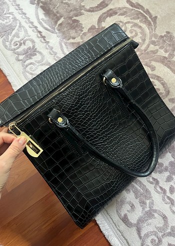 Siyah Yılan Desenli Deri Kadın Çanta - Görsel 4