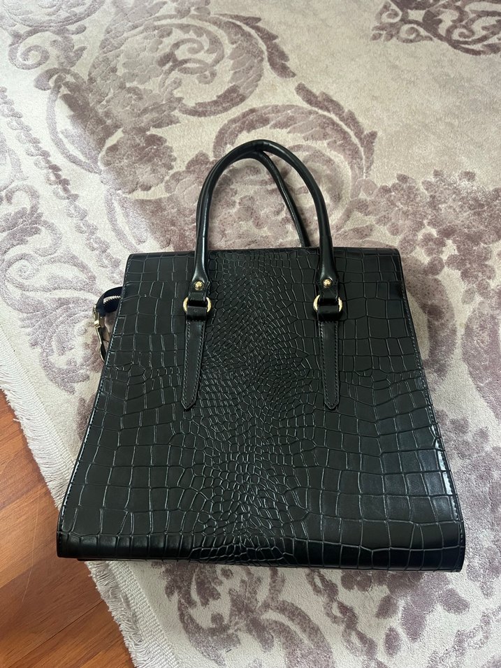 Siyah Yılan Desenli Deri Kadın Çanta - Görsel 2