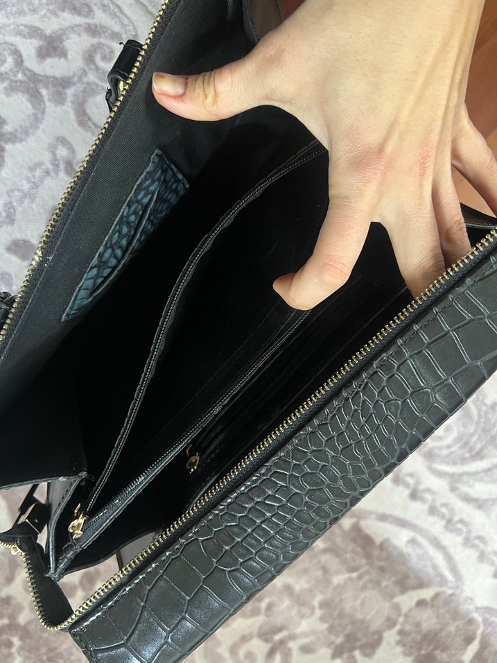 Siyah Yılan Desenli Deri Kadın Çanta - Görsel 5