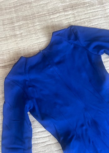 Uzun Kollu Drapeli Mavi Kadın Elbise - Görsel 5