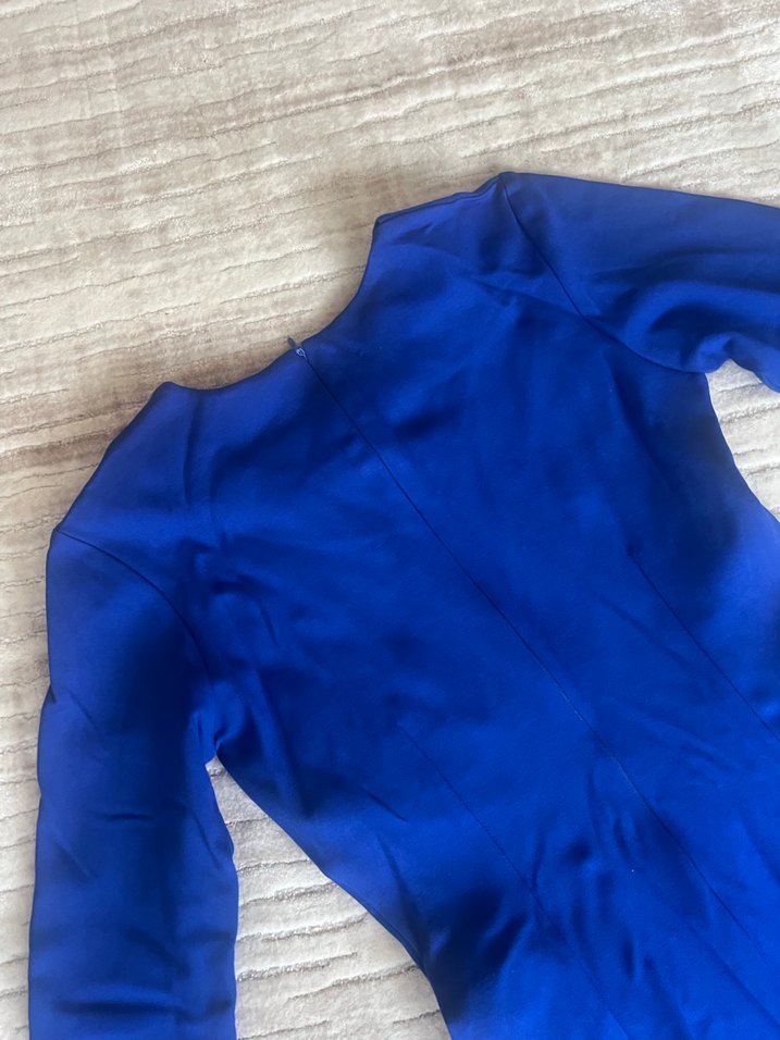 Uzun Kollu Drapeli Mavi Kadın Elbise - Görsel 5