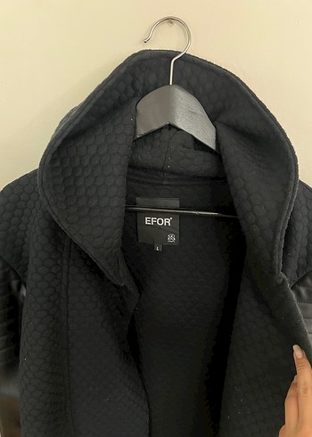 EFOR Siyah Deri Kollu Kapüşonlu Erkek Ceket - Görsel 4