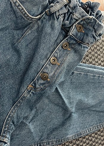 Düğmeli mom Fit Mavi Kadın Jean