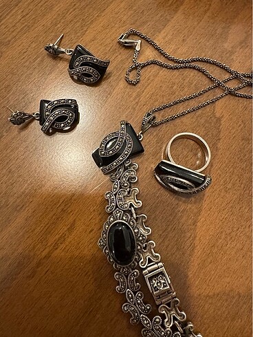 Gümüş oltu taşı set