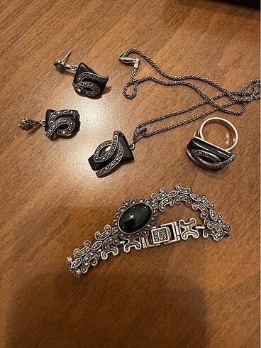  Beden Gümüş oltu taşı set