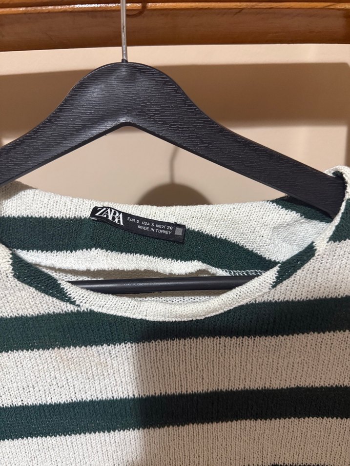 Zara Çizgili Kısa Kollu Kadın Triko Süveter - Görsel 2