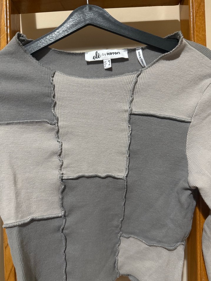 Gri Kadın Uzun Kollu Crop - Görsel 2