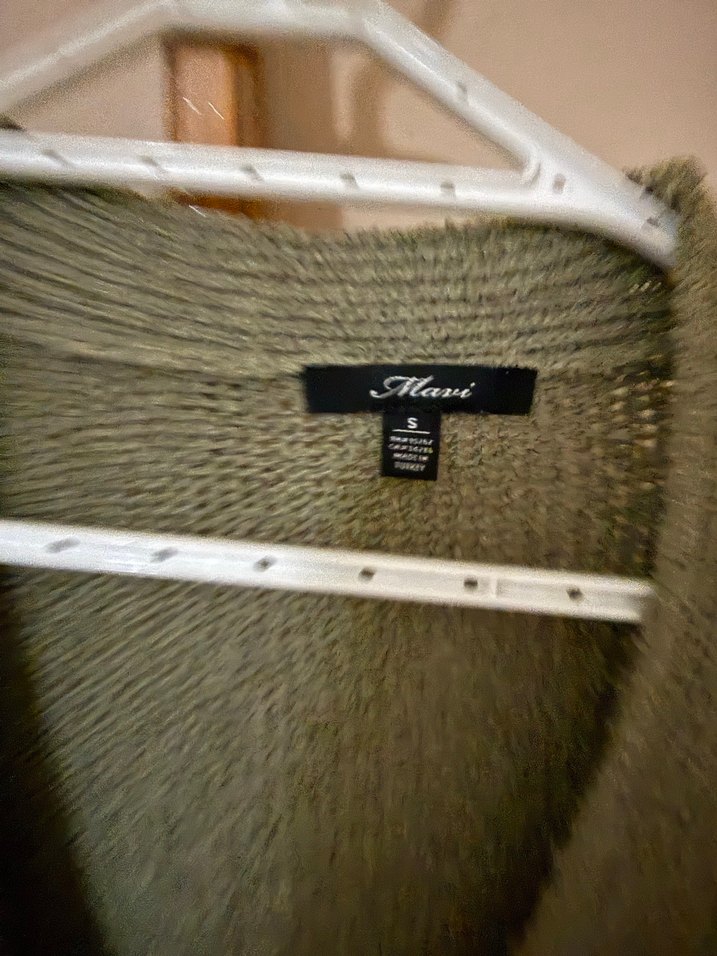 Yeşil V Yakalı Örgü Kadın Hırka - Görsel 2